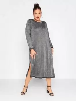 Image of Yours Longline Lurex Knitted Dress Silver, Size 26-28, Women
