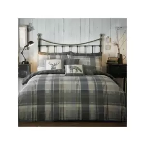 Image of Dreams & Drapes Connolly Check 100% Brushed Cotton Duvet Cover Set, Charcoal, Double