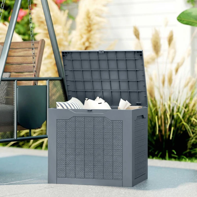 Image of Outsunny 93L Plastic Garden Storage Box, Storage Container W/ Handles, Grey 84G-791V00LG