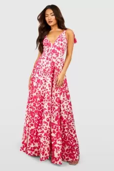 Image of Animal Tie Shoulder Plunge Maxi Dress