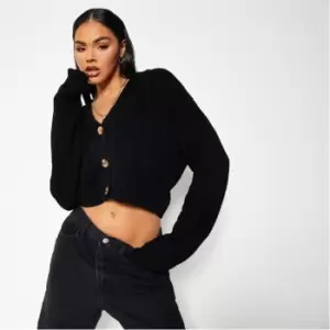 Image of I Saw It First Button Cropped Cable Knit Cardigan - Black