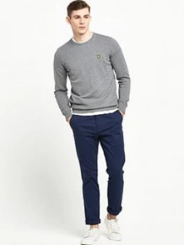 Image of Lyle & Scott Crew Neck Cotton Merino Jumper, Mid Grey Marl, Size S, Men