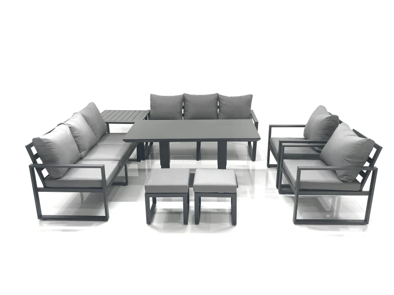 Image of Fimous Garden Sofa Set Aluminium Furniture Rising Dining Tabe Set with 2 Chair 2 Small Footstools Side Table Dark Grey Dark Grey Unisex