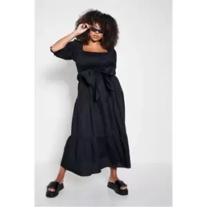 Image of I Saw It First Black Plus Size Shirred Detail Tie Crinkle Maxi Dress - Black