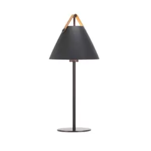 Image of Strap Table Lamp with Round Tapered Shade Black, E27