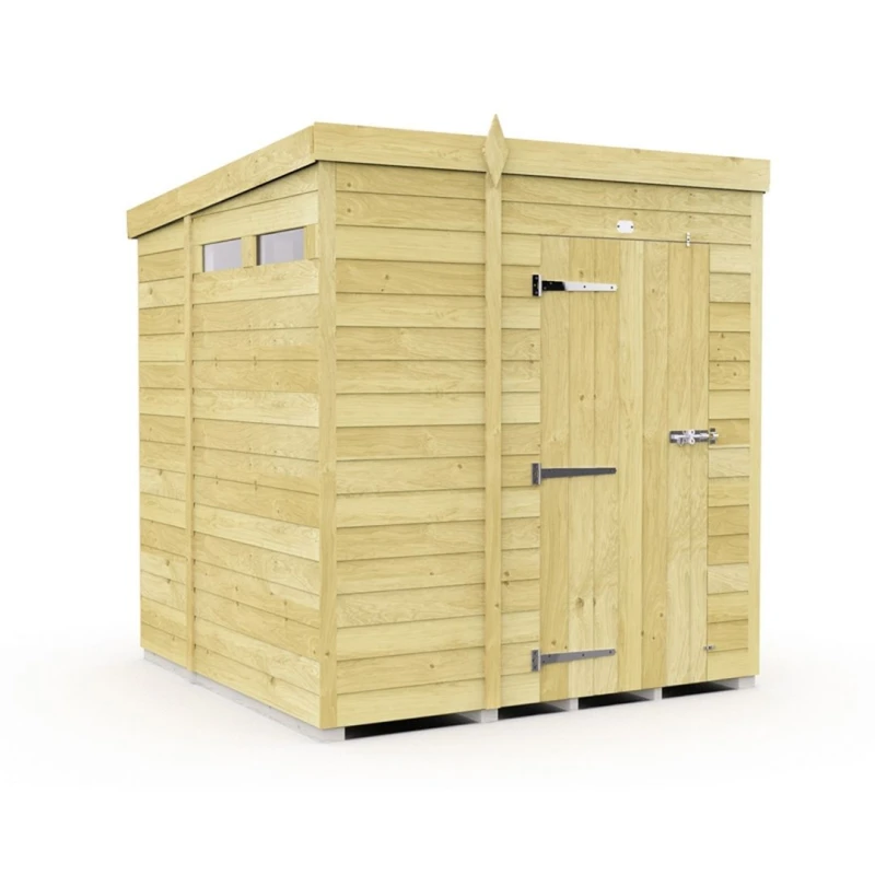 Image of Buttercup Farm 7 x 7 Feet Pent Security Shed - Single Door - L214 x W214 x H201cm in Brown Brown Unisex