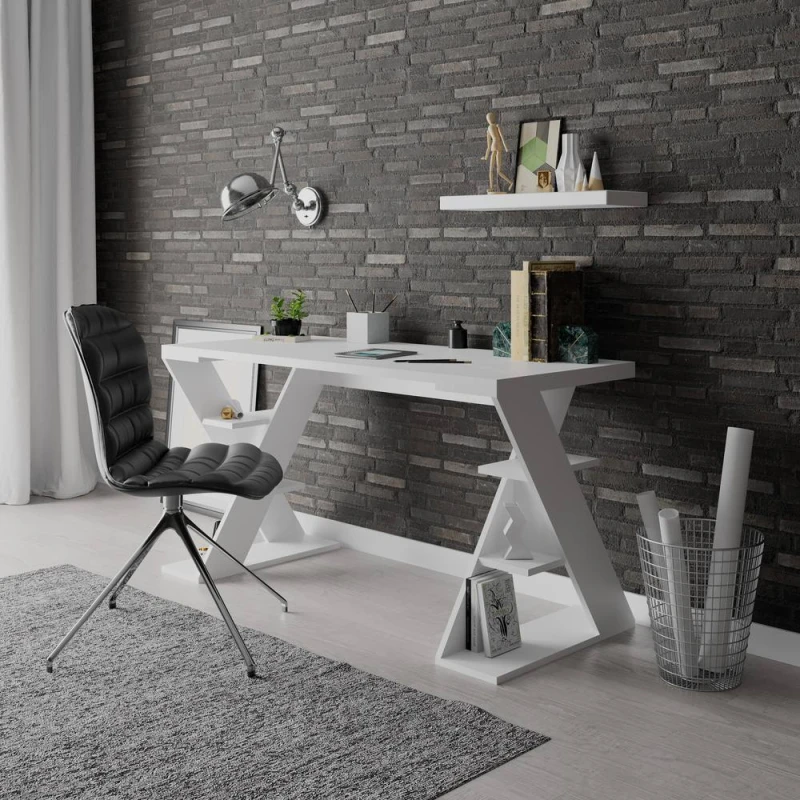 Image of DECORTIE Decortie - Papillon Modern Desk With Bookshelf Legs Width 137cm - White - White M.MS.12599.2