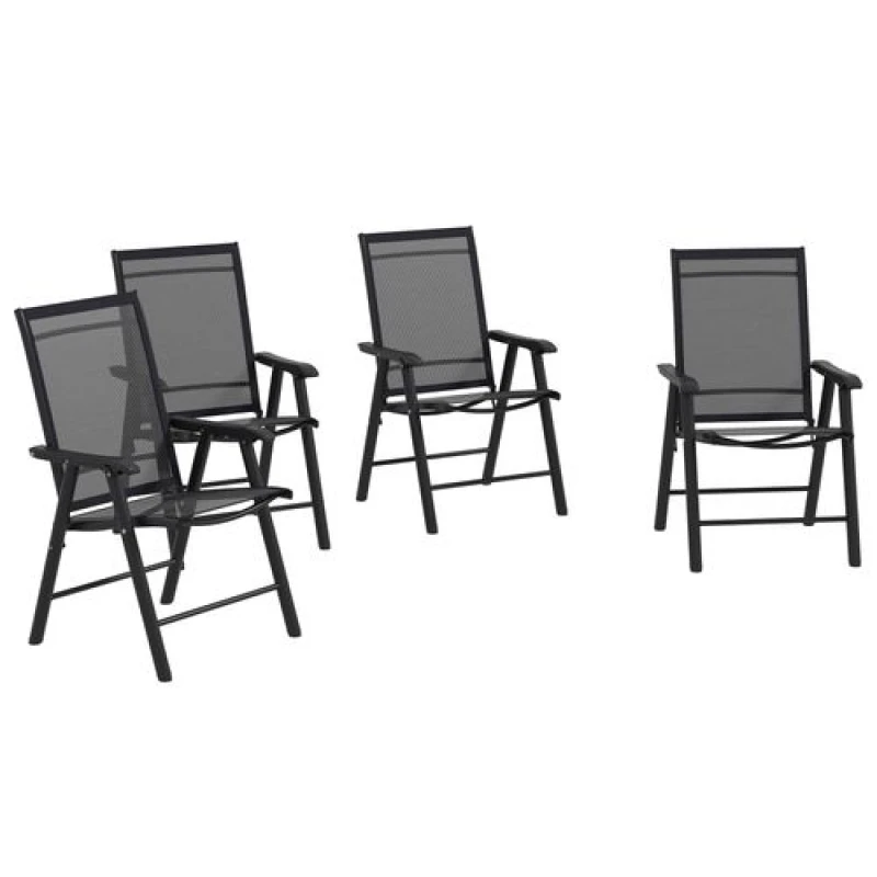 Image of Outsunny 4-PCS Garden Armchairs Outdoor Patio Folding Furniture Black Black