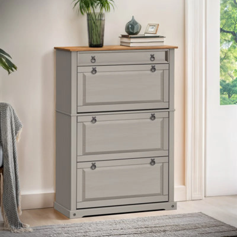 Image of Mercers Furniture Corona Grey Wax 1 Drawer 3 Shelf Shoe Chest