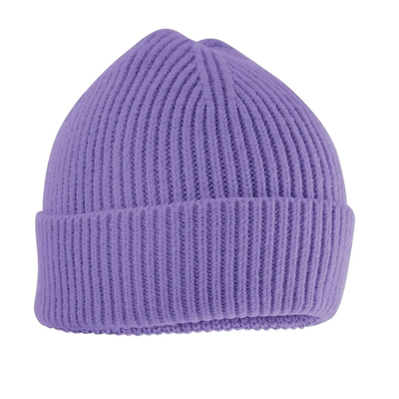 Image of Beechfield Rib Knit Stretch Wide Cuff Beanie Hat - Soft, Flexible in Violet Violet Unisex One Size