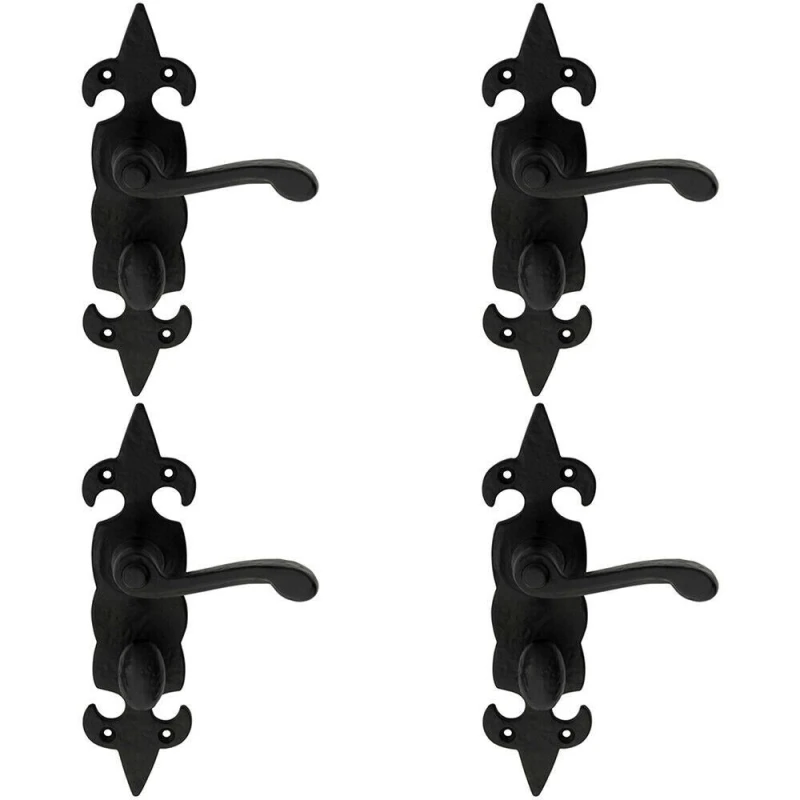 Image of Loops 4x PAIR Forged Scroll Handle on Bathroom Backplate 206 x 57mm Black Antique Black