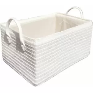 Image of Neon Bright Colours Toys Baby Nursery Organiser Cupboard Storage Basket + Handle Hamper basket [White,Large 37x23.x23cm] - White