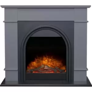 Image of Chesterfield Electric Fireplace Suite in Grey & Charcoal Grey, 44" - Adam