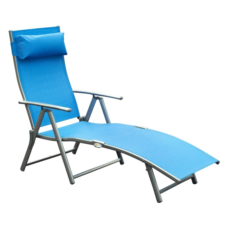 Image of Outsunny Outsunny - Sun Lounger Recliner w/ Pillow Foldable 7 Levels Textilene Blue 5056725527754