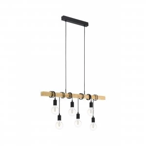 Image of EGLO ES/E27 Townshend Wood Black Pendant Light 6x60W - 95499