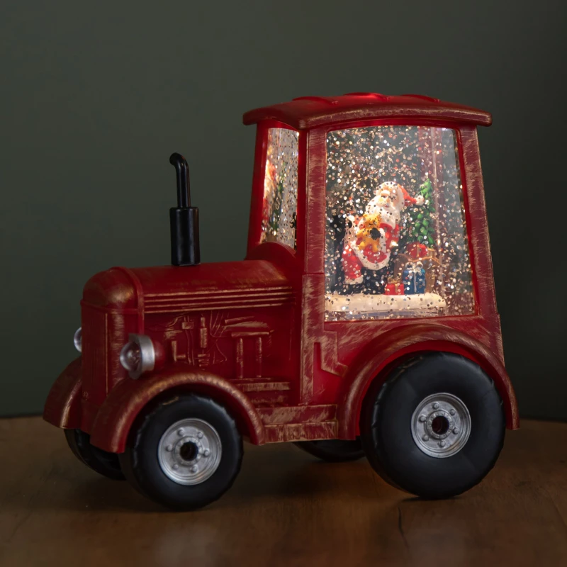 Image of 15cm Battery Operated Light up Christmas Tractor Water Spinner with Santa and LEDs