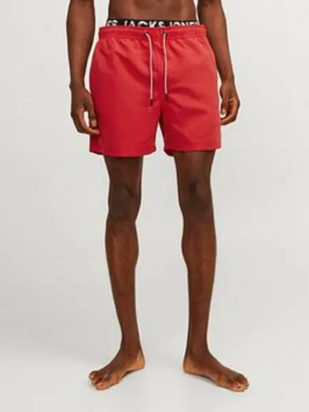 Image of Jack & Jones Jack & Jones Logo Waistband Swim Shorts - Red Red VZHTH Male 2XL,L,M,S,XL
