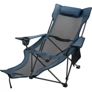 Image of Blue Reclining Folding Camp Chair with Footrest Mesh Lounge Chaise