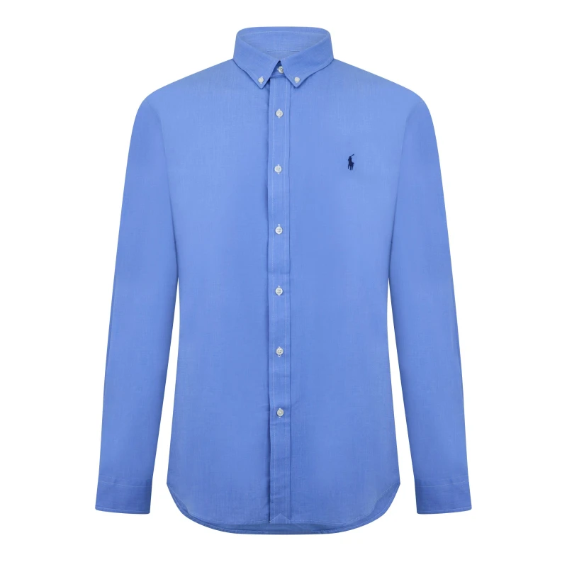 Image of Polo Ralph Lauren Mens Slim Fit Poplin Long-Sleeve Shirt Blue End on End male M