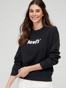 Image of Levis Poster Logo Standard Crew Neck Sweater - Black Size M Women
