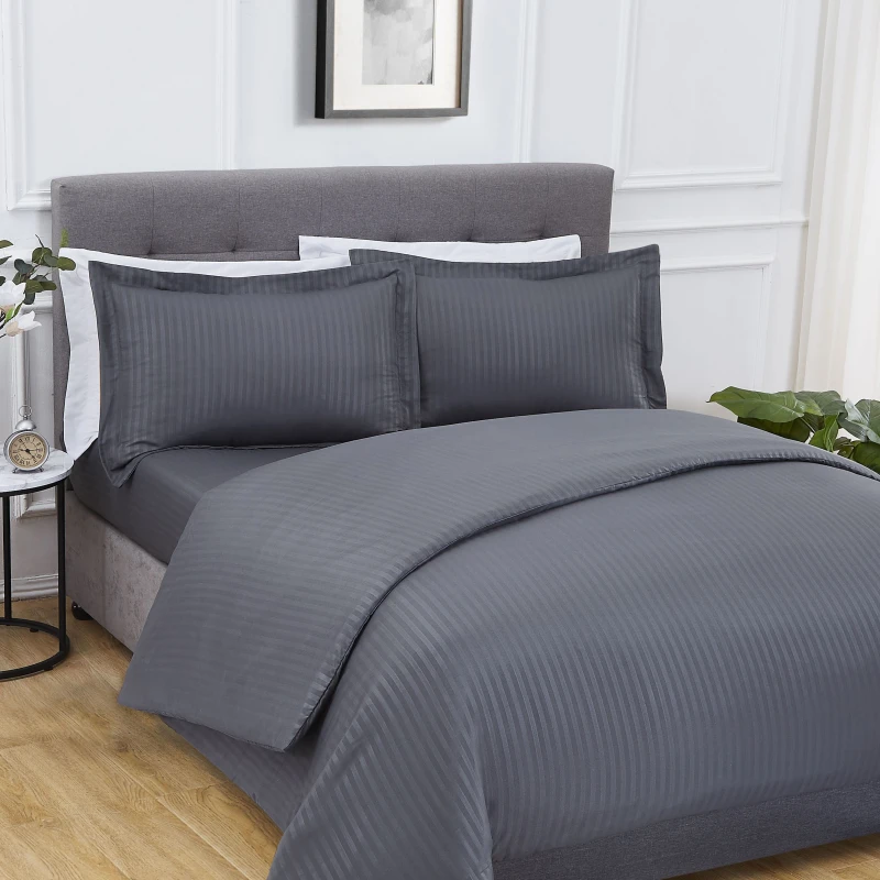Image of Smart Living Smart Living Luxury Super Soft Easy Care Sateen Stripe Complete Bedding Set in Charcoal Size: King Charcoal King Unisex 5056242780007