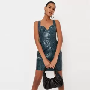 Image of Missguided Detail Mini Dress Strappy Pu Snake - Blue