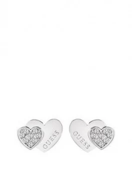 Image of Guess Rhodium Plated Crystal Set Heart Ladies Earrings, One Colour, Women