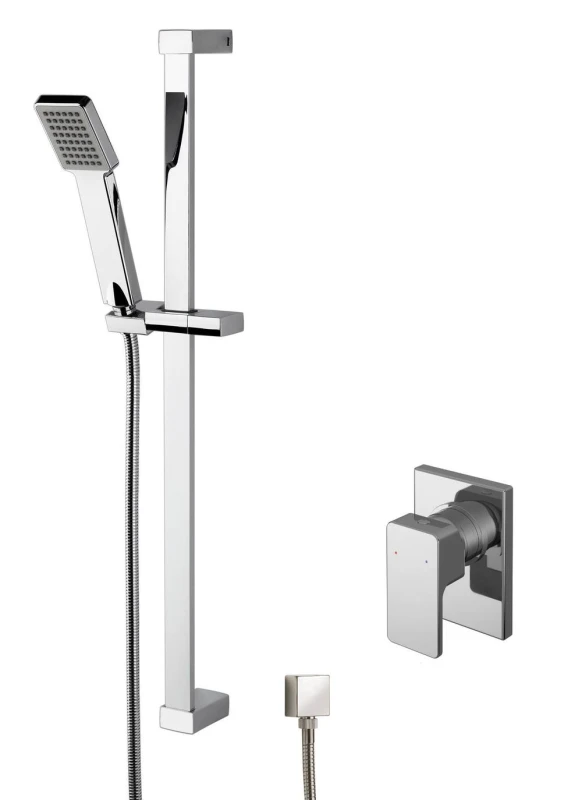 Image of Balterley Concealed Square Manual Valve Slide Rail Kit Shower Bundle Set in Silver Silver Unisex