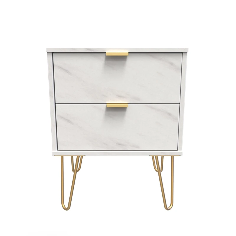 Image of Fuji 2 Drawer Bedside Cabinet In Marble (Ready Assembled)