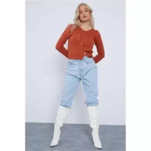 Image of I Saw It First Burnt Orange Petite Knitted Asymmetric Button Cardigan - Orange