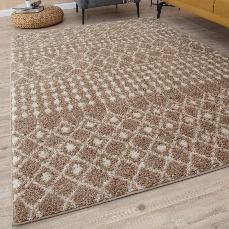 Image of THE RUGS Soft Moroccan Diamond Shaggy Rugs & Runners Beige Ivory Living Room Size: 120cm x 170cm Beige Unisex 120cm x 170 cm