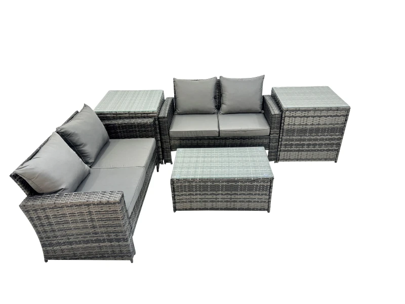Image of Fimous Lounge Double Seat Sofa Coffee Table Set with 2 Side Table in Dark Grey Dark Grey Unisex