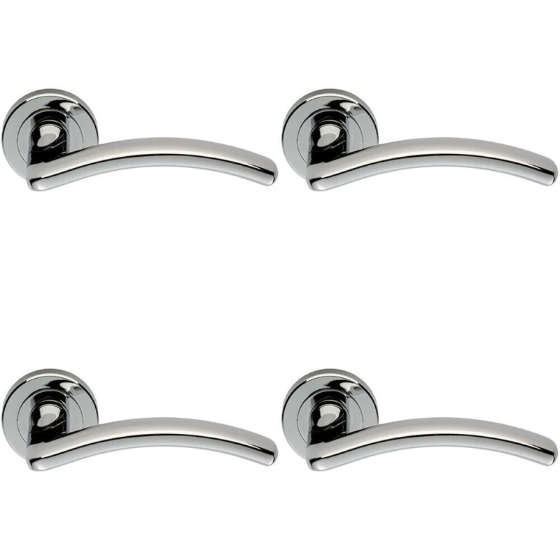 Image of Loops 4x PAIR Oval Shape Arched Bar Lever on Round Rose Concealed Fix Polished Chrome Multi
