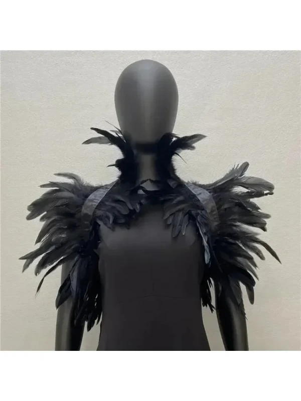 Image of Feather Shrug Shawl Gothic Punk Feather Cape Natural Feather Shrug Shawl Women Halloween Cosplay Stage Show Costume