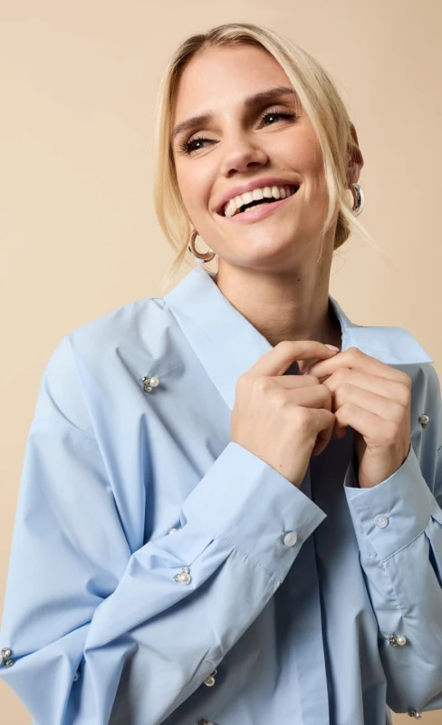 Image of Little Mistress Little Mistress Blue Embellished Shirt Blue - Little Mistress - Size: M Blue Female M RF76502