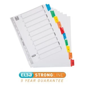 Image of Elba A4 Strongline Reinforced Dividers Europunched 1 10 Multicoloured Tabs White Single