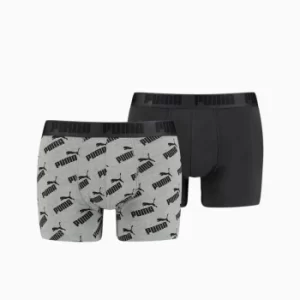 Image of PUMA Mens All-Over-Print Logo Boxer 2 Pack, Dark Grey Melange/Black, size Medium, Clothing