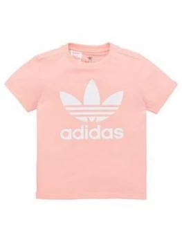 Image of adidas Originals Childrens Trefoil Short Sleeve T-Shirt - Pink, Size 11-12 Years, Women