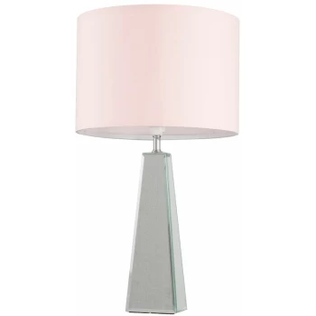 Image of Chrome & Mirrored Table Lamp + Pink Shade