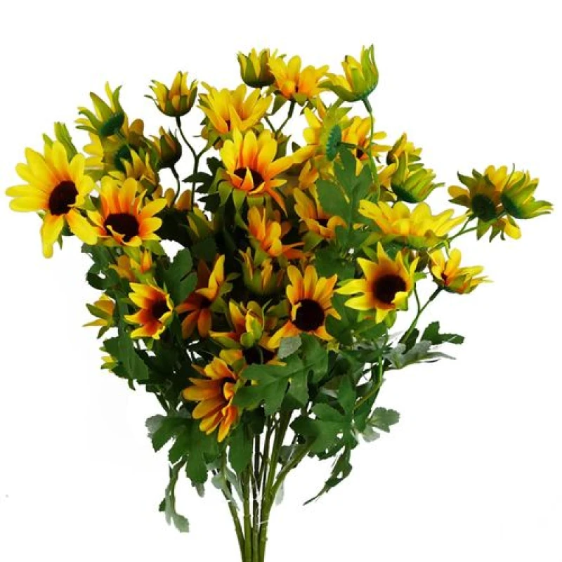 Image of Leaf Pack of 6 x 70cm Artificial Yellow Daisy Flower Spray