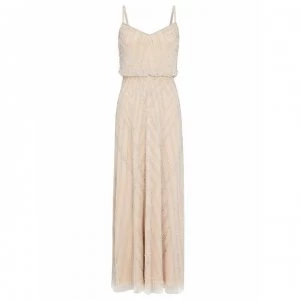 Image of Adrianna Papell Adrianna Papell Beaded Maxi Dress - Taupe/Pink