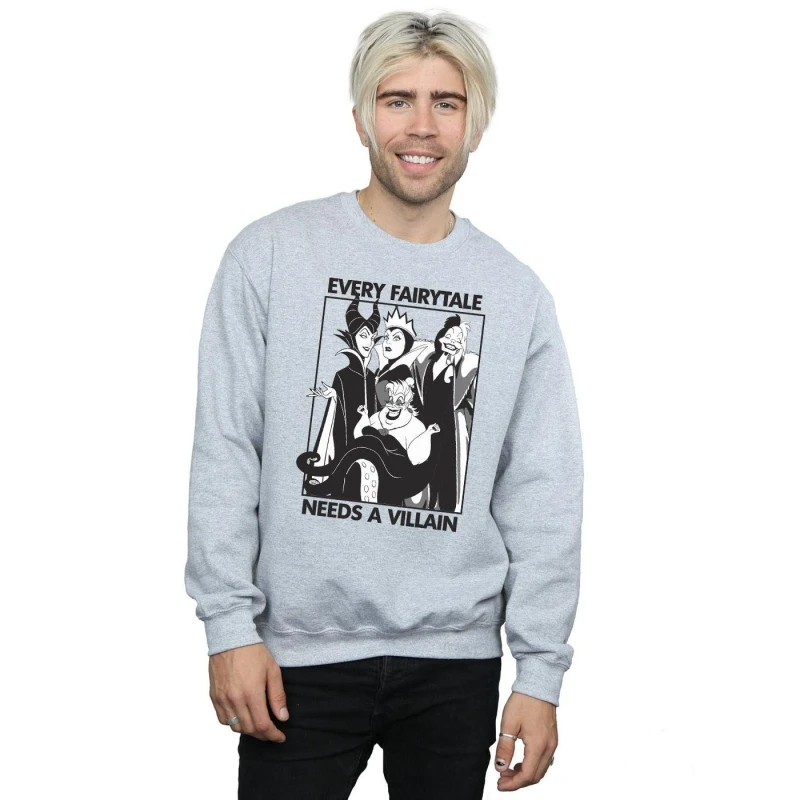 Image of Disney Men Every Fairy Tale Needs A Villain Sweatshirt in Grey Size: Small Grey S Male 5057736603673