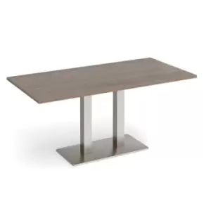 Image of Eros rectangular dining table with flat brushed steel rectangular base and twin uprights 1600mm x 800mm - barcelona walnut