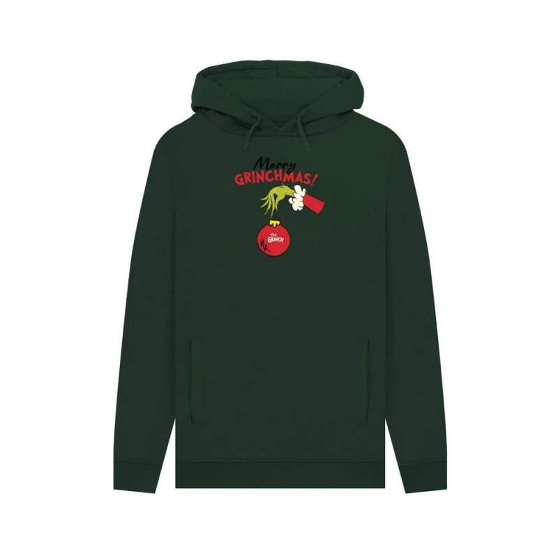 Image of The Grinch Mens Merry Grinchmas Bauble Hoodie in Bottle Green Size: Small Bottle Green Male S