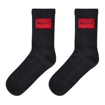 Image of HUGO 2 Pack Rib Label Crew Socks - Black