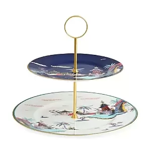 Image of Wedgwood Wonderlust Blue Pagoda 2-Tier Cake Stand