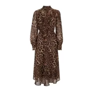 Image of James Lakeland Leopard Print Midi Ruffle Dress - Brown