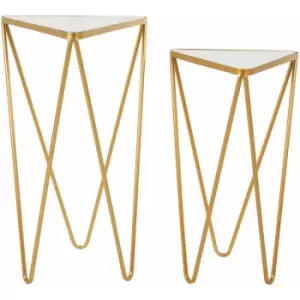 Image of Avantis Set of 2 Gold Finish Triangle Tables - Premier Housewares