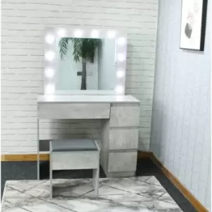 Image of Kosy Koala - Grey Dressing table Makeup Table , Bedroom Grey Dressing Table and 4 Drawers with LED Bulbs Mirror and Stool - Grey Melody