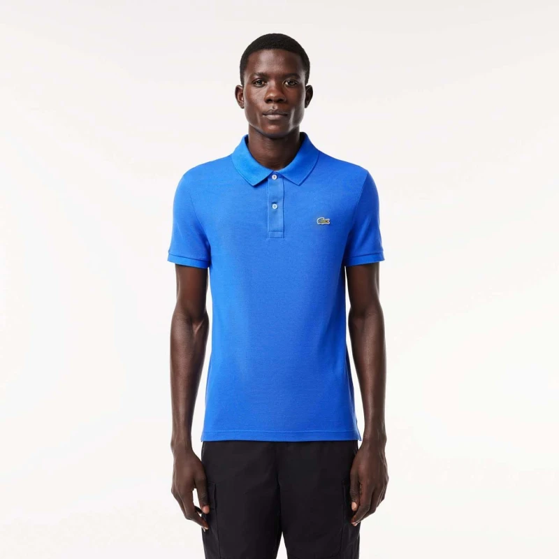 Image of Lacoste Slim-Fit Piqu Polo Shirt - Blue Blue XS